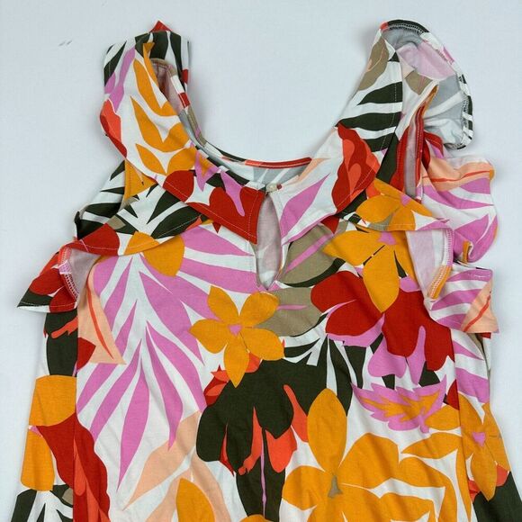 LOFT Multicolor Floral Ruffle A-Line Dress Sleeveless Flutter Sleeve Sz XS - Picture 9 of 10